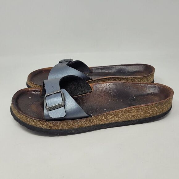 Birkenstock Sandals Womens Metallic Black EU 39 US 8 Madrid Birko-Flor - Picture 6 of 11
